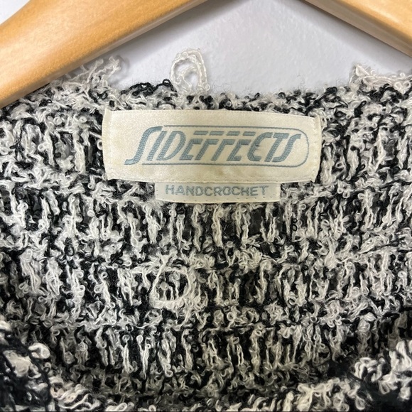 Sideffects Vintage Shaggy Sweater Hand Crocheted Checkered Pattern Vintage Small - Picture 6 of 7